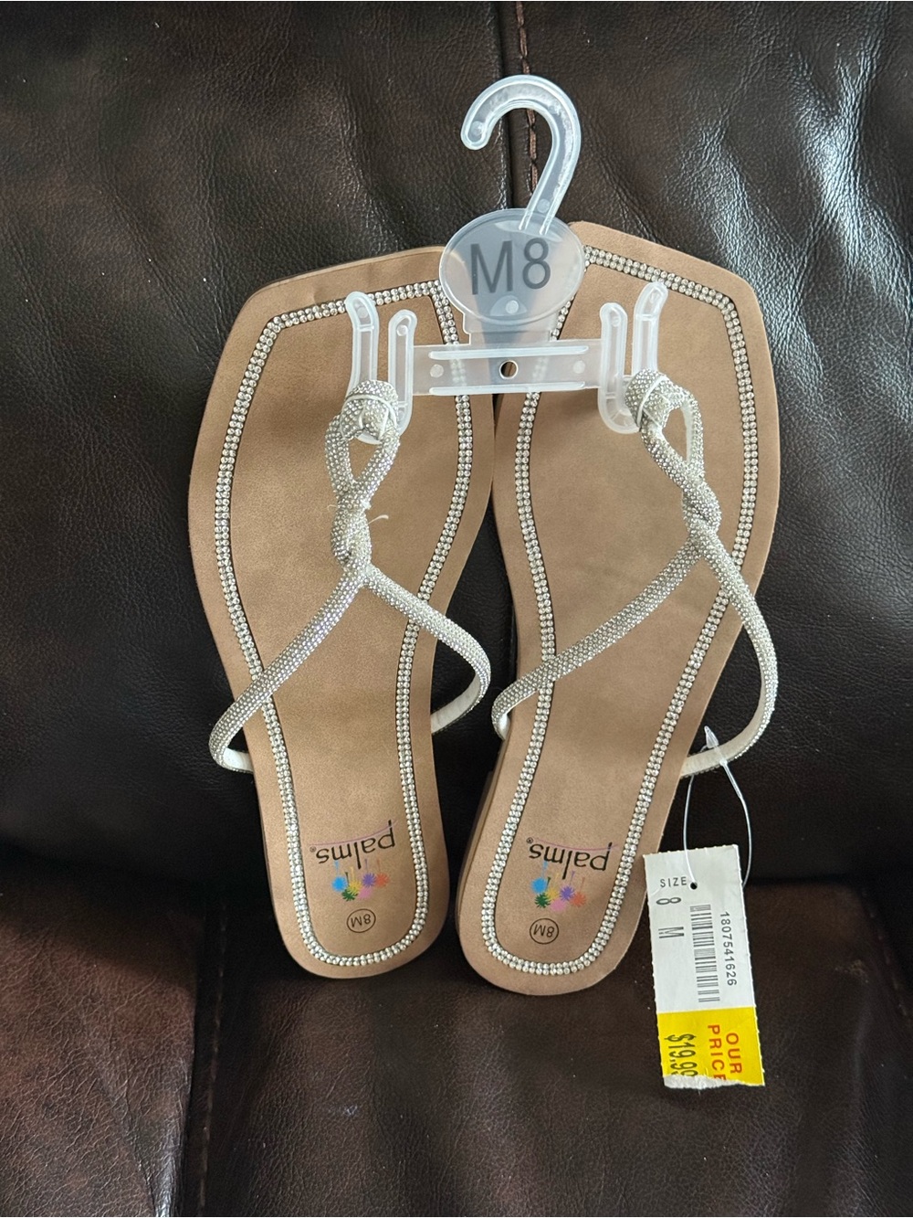 Palms Women's Tan Sandals with Silver Rhinestone Straps